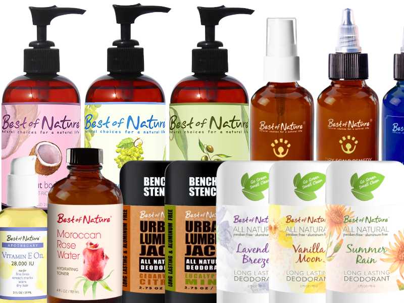 selection of hair and body care products grouped together