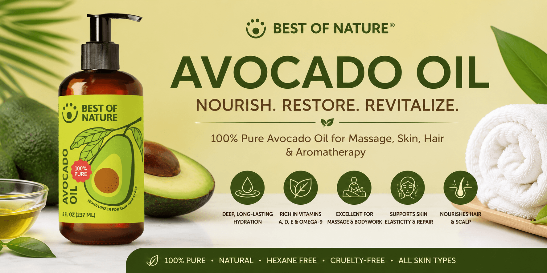 Best of Nature 100% Pure & Natural Avocado Massage & Body Oil