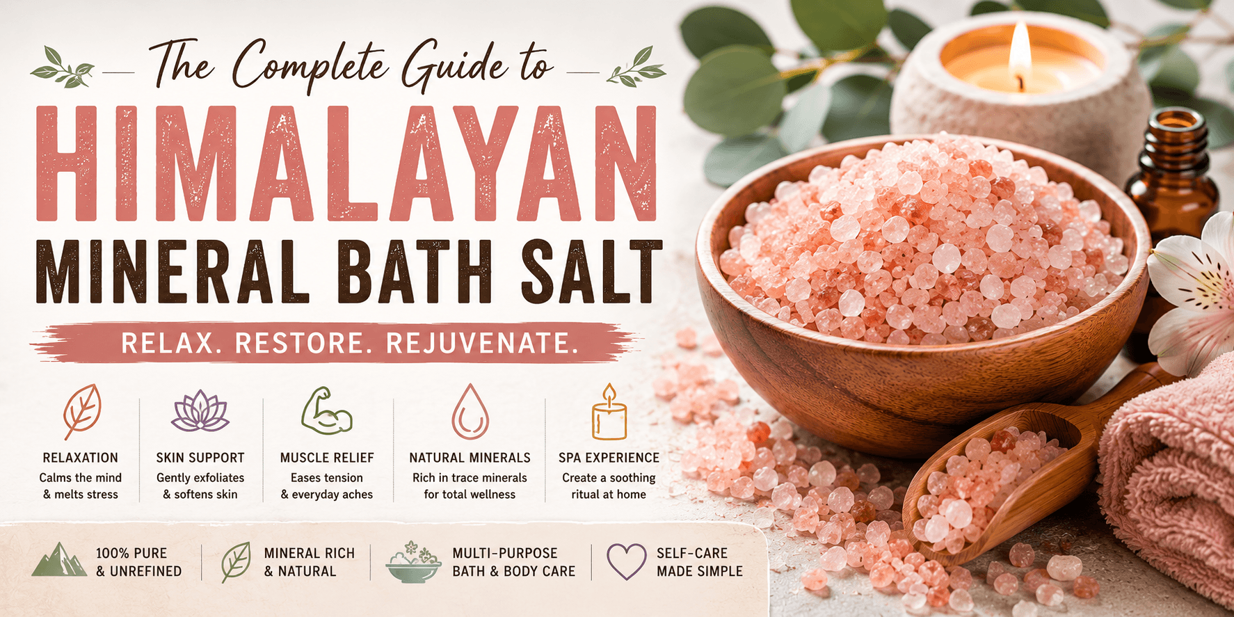The Complete Guide To Himalayan Mineral Bath Salt. Relax, Restore, Rejuvenate.