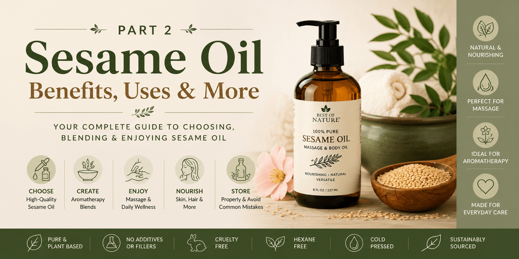 Sesame Massage, Body, Aromatherapy Carrier Oil. Benefits, Uses & More. P2.