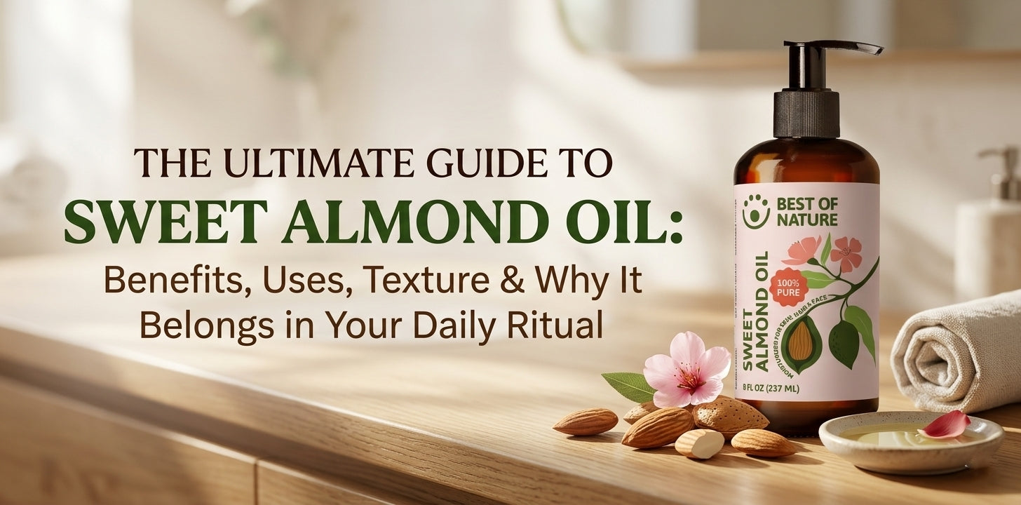 Best of Nature Ultimage Guide to Sweet Almond Oil - Benefits & Uses for Massage, Spa, Skin Care, Bath & Body