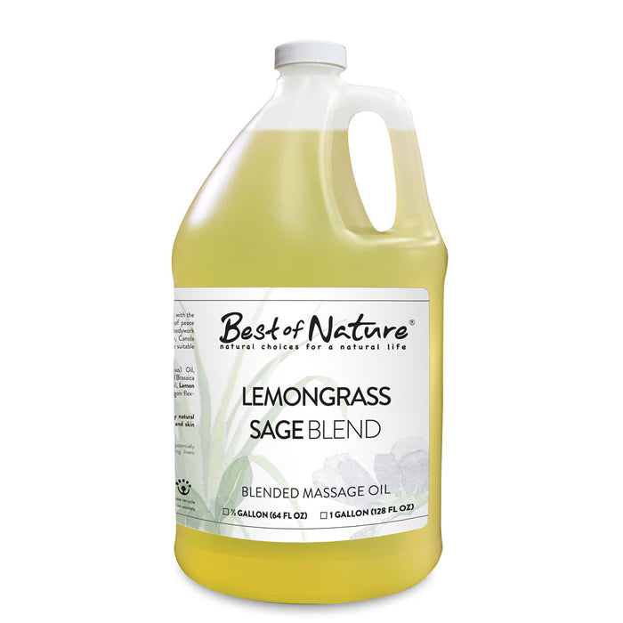 Lemongrass Sage Blend Massage and Body Oil half gallon jug and gallon jug