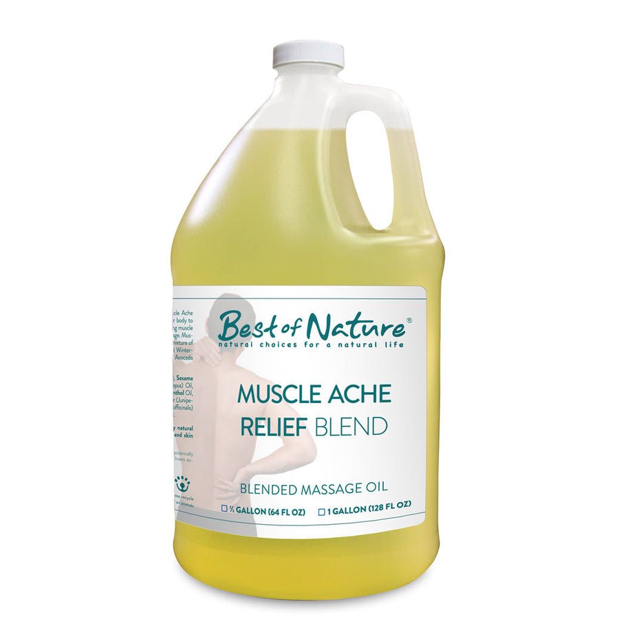 Muscle Ache Relief Blend Massage and Body Oil half gallon jug and gallon ju