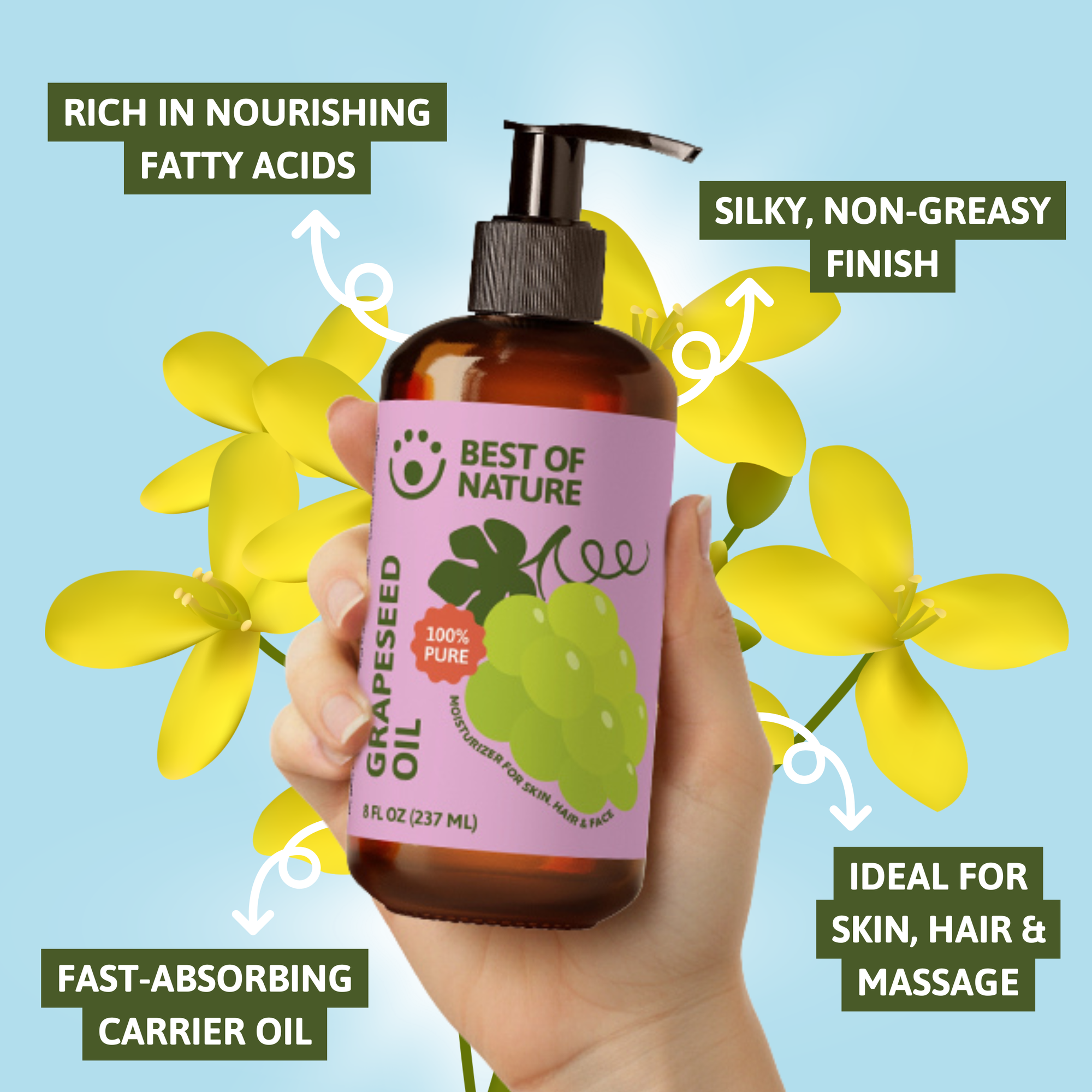 Grapeseed Massage &amp; Body Oil - 100% Pure