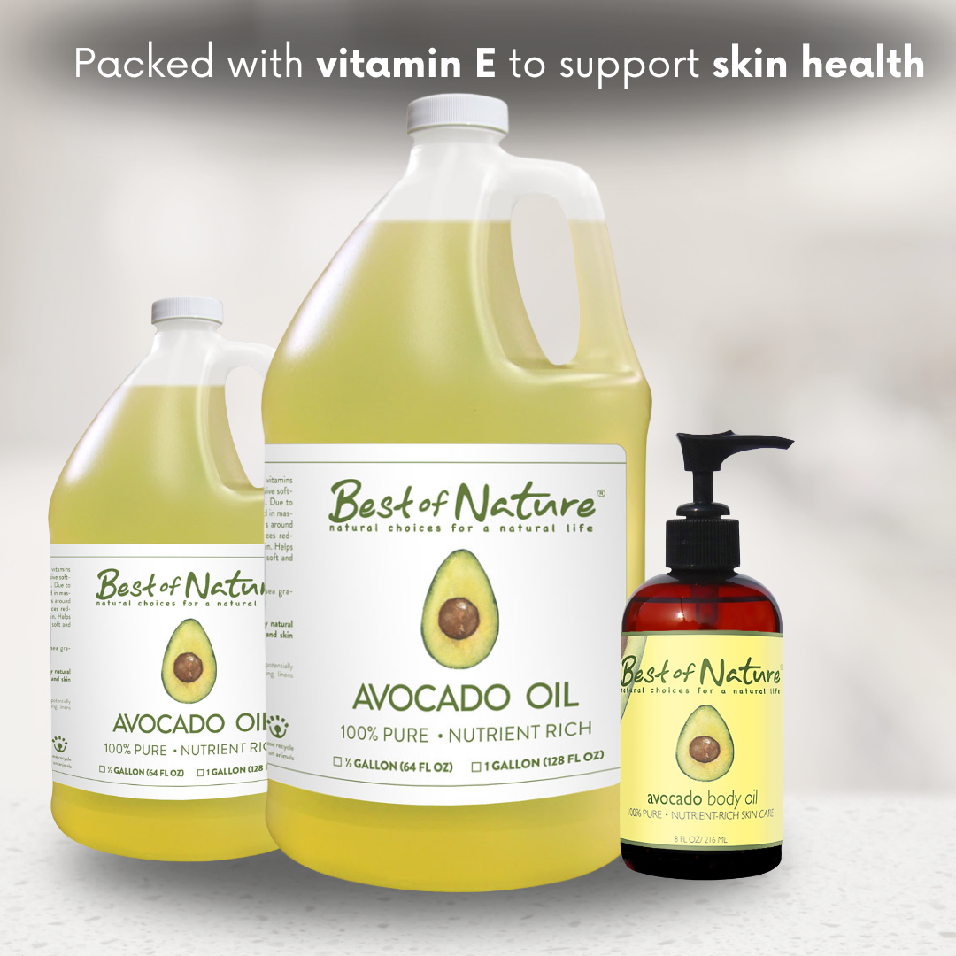 Avocado oil products from 'Best of Nature' on a light gray background