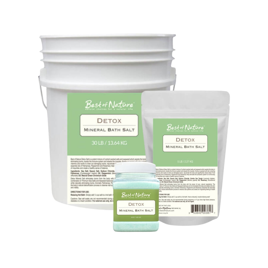 Detox Mineral Bath Salts 26 oz jar, 5 lb bag, 30 lb pail