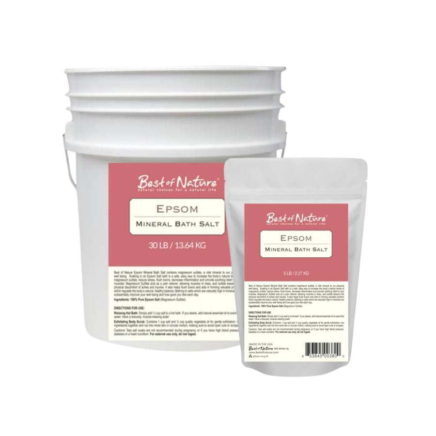 Epsom Mineral Bath Salt 5 lb bag and 30 lb pail