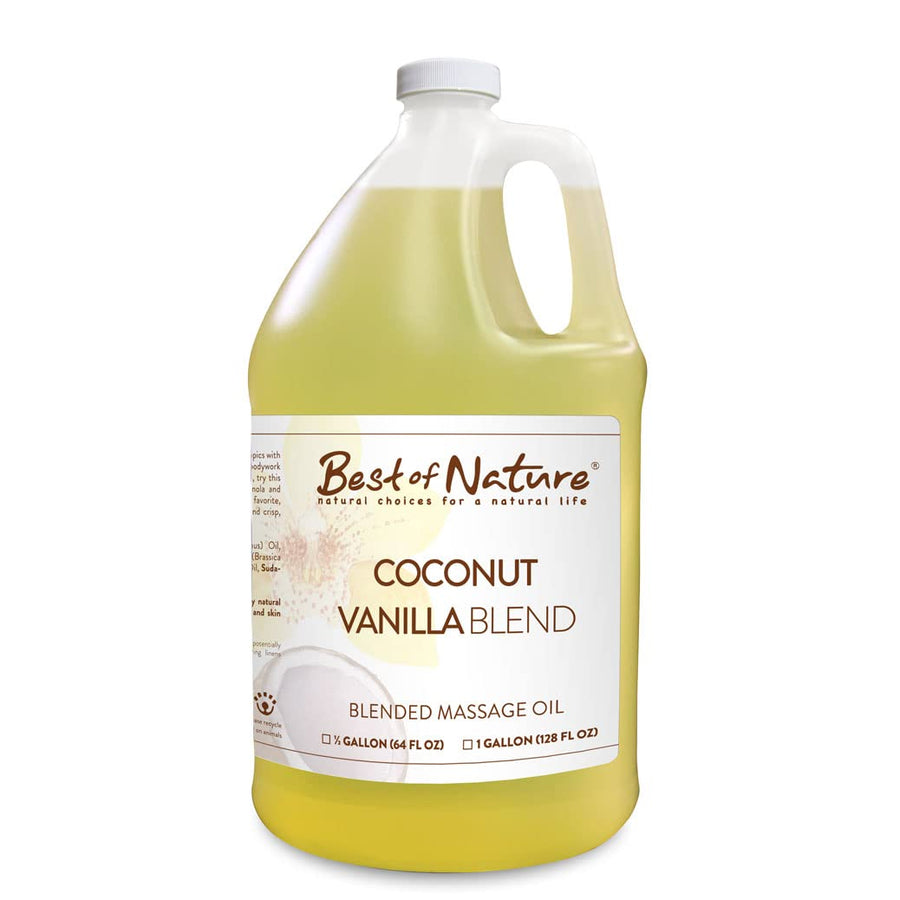 Coconut Vanilla Blend Massage and Body Oil half gallon jug and gallon jug